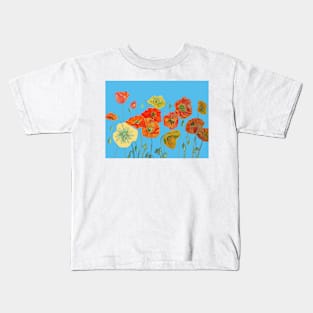 Red Orange Yellow Poppies Art Watercolor Kids T-Shirt